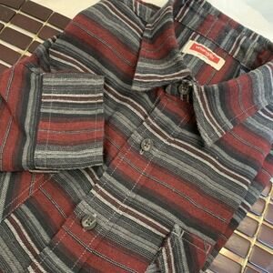 Wrangler Shirt Mens Large Red Gray Long Sleeve Button Cowboy Plaid Aztec Striped